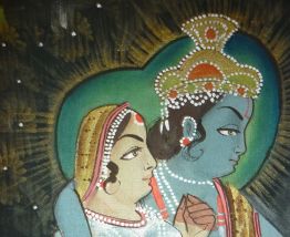 Rare. Peinture indienne Krishna peinte à la main sur tissu 