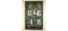 Unique Peinture indienne Krishna peinte à la main sur tissu 