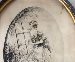 Tableau ancien d'une jeune fille
