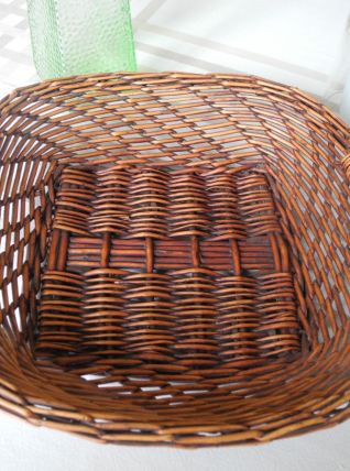 Ancienne Corbeille Artisanale Rotin et poignées en bois