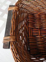 Ancienne Corbeille Artisanale Rotin et poignées en bois