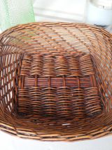 Ancienne Corbeille Artisanale Rotin et poignées en bois