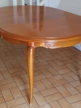 Table Ronde Modulable 3 Tailles Bois de Merisier Verni