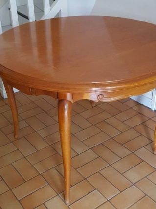 Table Ronde Modulable 3 Tailles Bois de Merisier Verni