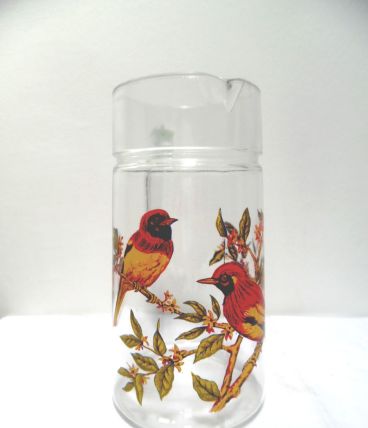 pichet en verre thème oiseaux