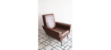 Fauteuil skaï marron pieds compas 1950's