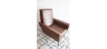 Fauteuil skaï marron pieds compas 1950's