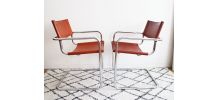 Paire de fauteuils style Marcel Breuer années 70 cognac