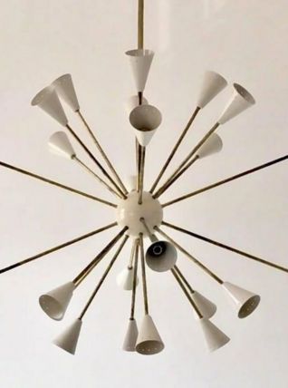  Lustre Sputnik en laiton 24 lumières couleur blanc ivoire