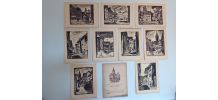 Serie de neuf gravures en noir et blanc vintage 1950