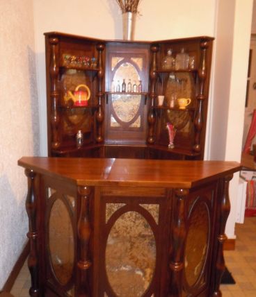 BAR VINTAGE BOIS MASSIF et miroir vieilli