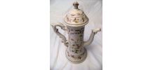 Théière carafe en grès émaillé motif floral signée