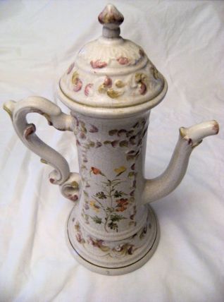 Théière carafe en grès émaillé motif floral signée