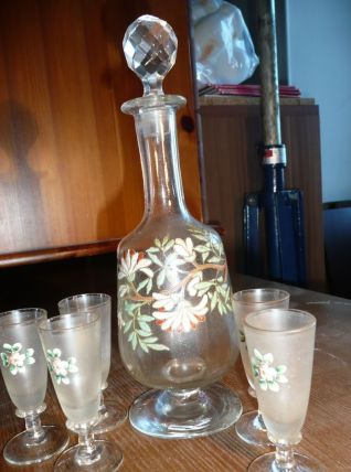 Carafe / verres soufflés peints main/ poli 1930