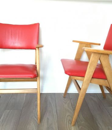 Paire de fauteuils bridge années 50 pieds compas