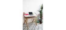 Bureau en rotin pieds compas années 70