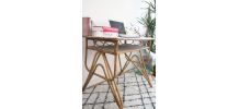 Bureau en rotin pieds compas années 70