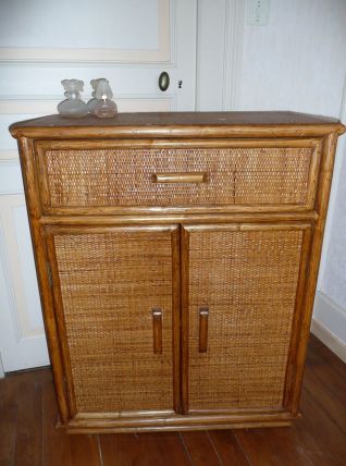 Commode meuble rotin vintage