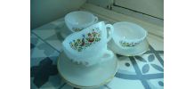 Service Arcopal tasses et soucoupes blanc