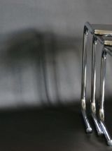 Tables gigognes structure chromée et plateaux verre fumé 197
