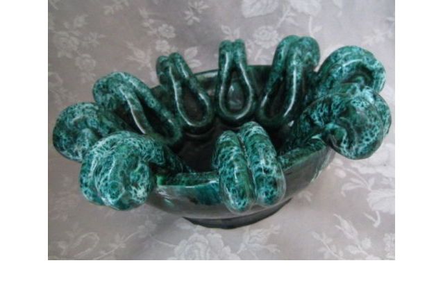 COUPE CERAMIQUE VALLAURIS "VERT MALACHITE" VINTAGE DESIGN 60