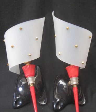 Paire APPLIQUES PLEXI Vtg POP Sconces 1950 Modern Mid Cent.
