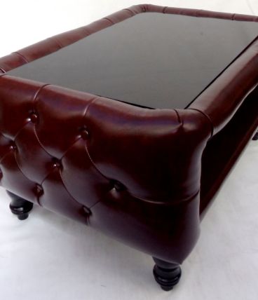 Table Basse Chesterfield Vintage aspect Cuir marron