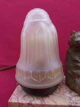 Veilleuse Art Deco en marbre &amp; Ours en régule