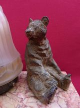Veilleuse Art Deco en marbre &amp; Ours en régule