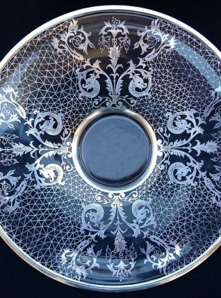 Coupe en verre décorée d'argent - années 1950