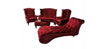 Set Salon Chesterfield Vintage aspect Velours rouge