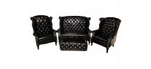 Set Salon Chesterfield Vintage aspect Cuir noir