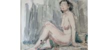 Aquarelle signée Félicie Engrand - Nu féminin assis