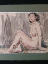 Aquarelle signée Félicie Engrand - Nu féminin assis