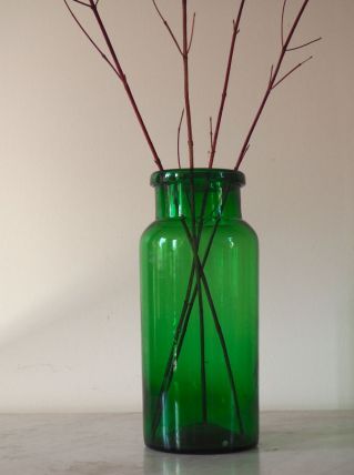 Bocal en verre soufflé de couleur vert foncé