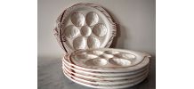 Lot de 6 assiettes à huîtres, motif poisson blanc/rouge