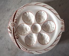 Lot de 6 assiettes à huîtres, motif poisson blanc/rouge