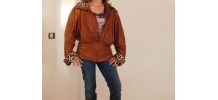 Veste Parka en cuir peau camel
