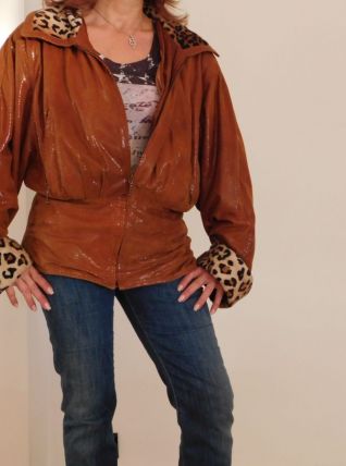 Veste Parka en cuir peau camel