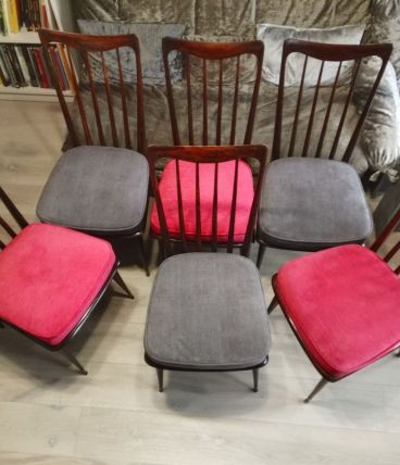 Chaises entièrement rénovées bois et velours: 6 disponibles