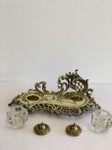 Encrier en laiton doré forme rocaille style Louis XIV