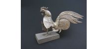 Sculpture de coq de combat en métal argenté