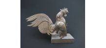 Sculpture de coq de combat en métal argenté