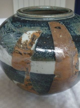 Vase boule en gres emaillé