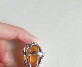 Bague Art Nouveau  en argent et ambre taille 55