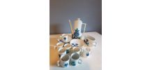 service à café en porcelaine vintage bleuet blanc 18 pièces 