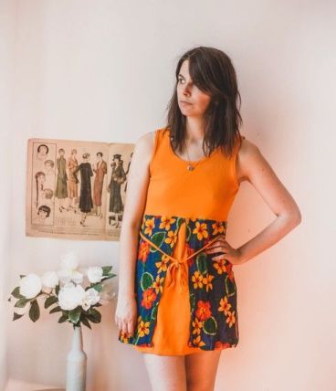 Magnifique Robe orange style seventies Made in france