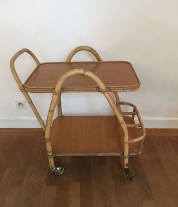 Table roulante rotin  années 50/60