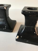 Paire de bougeoirs plâtre noir