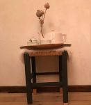 Tabouret campagnard ancien chêne et paille relooké